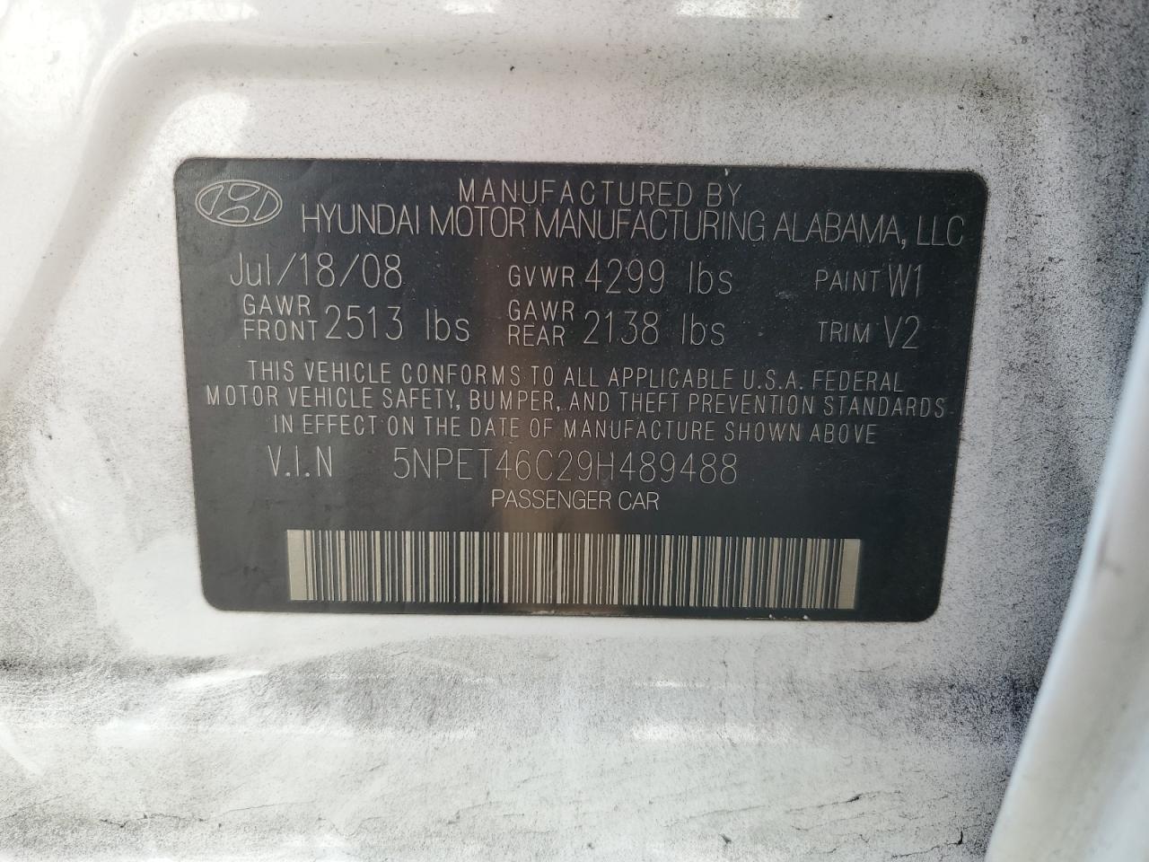 5NPET46C29H489488 2009 Hyundai Sonata Gls