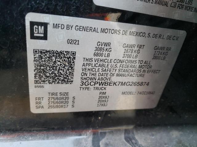 2021 Chevrolet Silverado C1500 Custom VIN: 3GCPWBEK7MG265874 Lot: 51912854