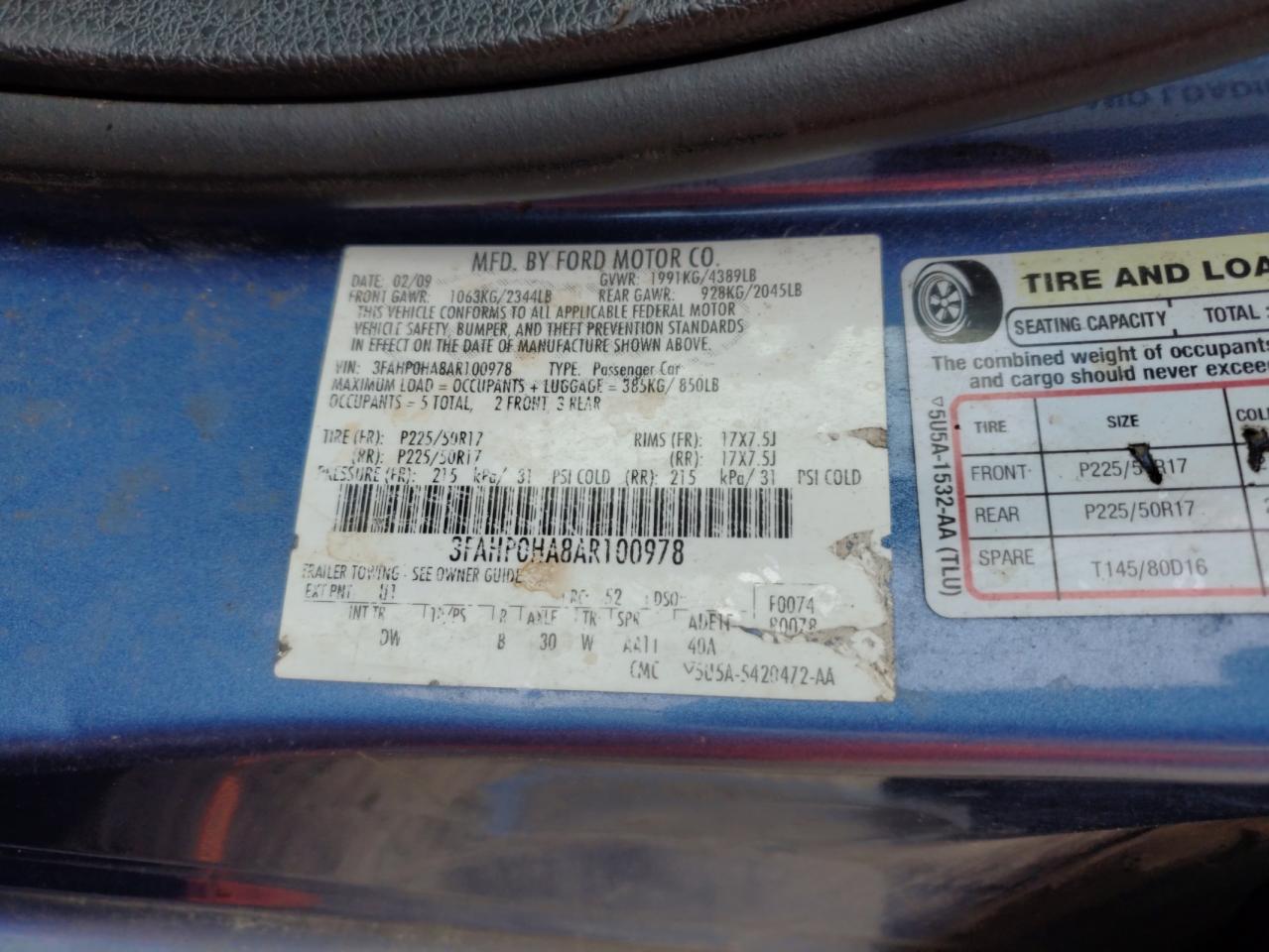 3FAHP0HA8AR100978 2010 Ford Fusion Se