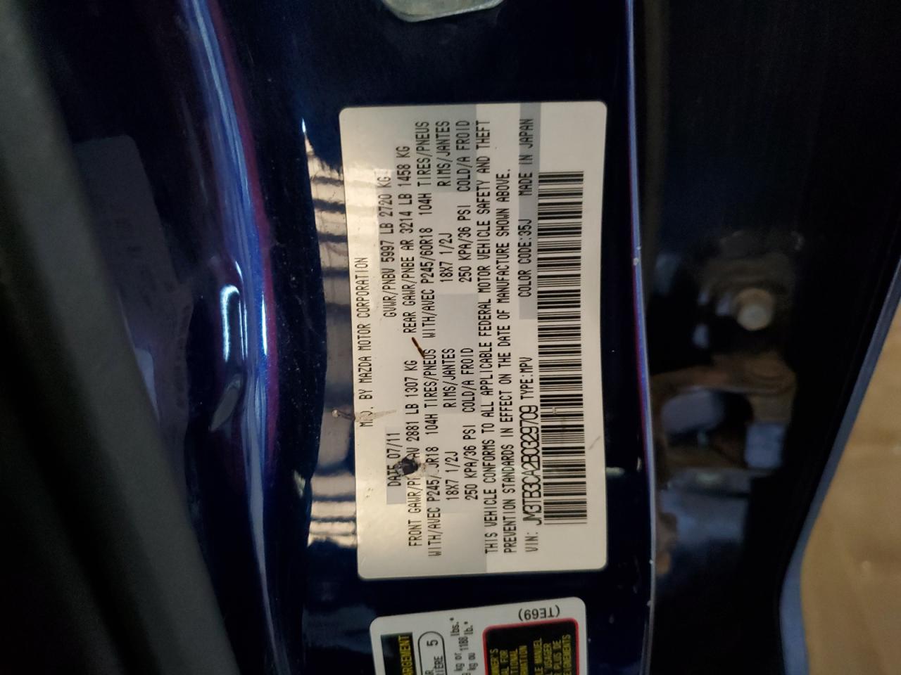 JM3TB3CA2B0329709 2011 Mazda Cx-9