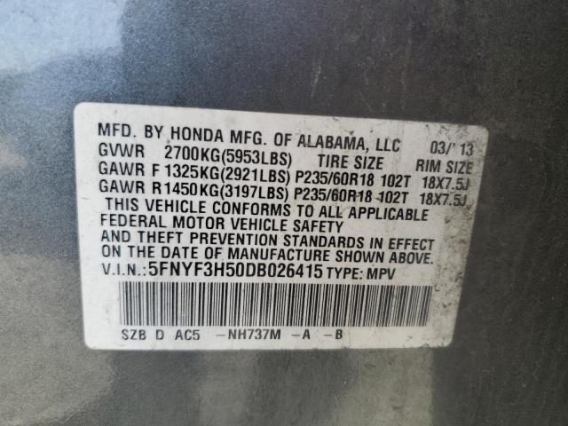 2013 Honda Pilot Exl VIN: 5FNYF3H50DB026415 Lot: 49383284