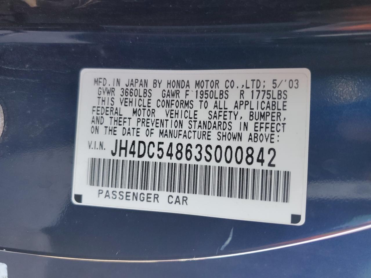 JH4DC54863S000842 2003 Acura Rsx