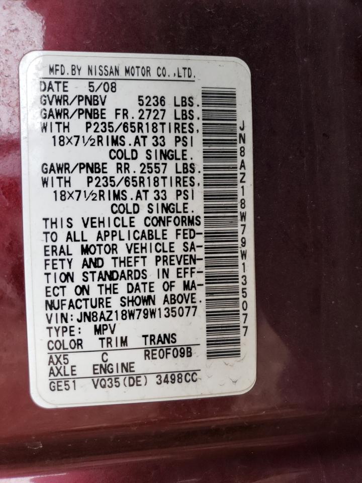 JN8AZ18W79W135077 2009 Nissan Murano S