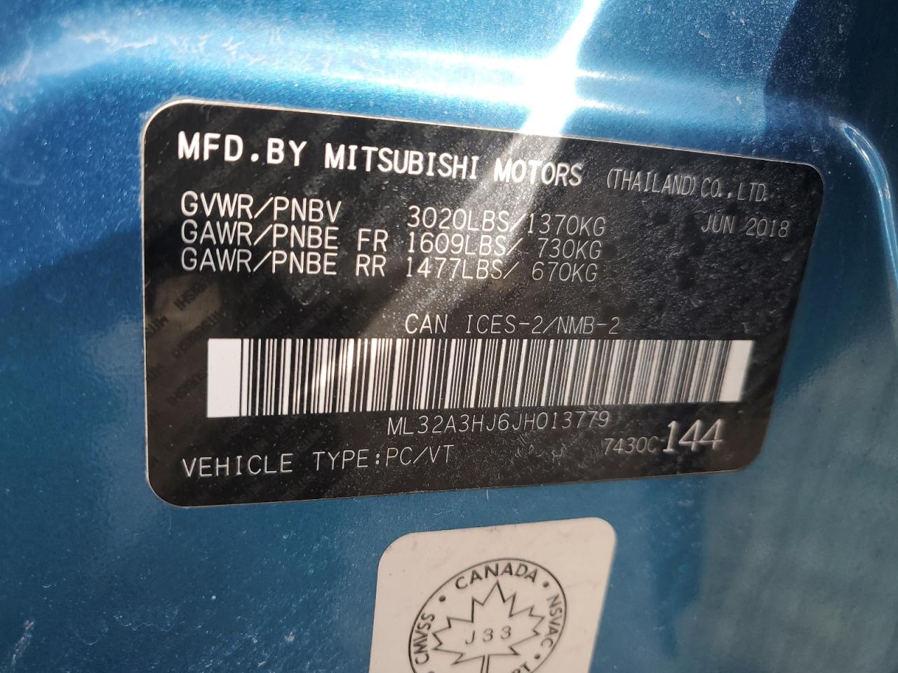 ML32A3HJ6JH013779 2018 Mitsubishi Mirage Es