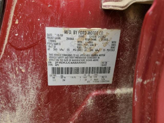 2010 Ford Edge Sel VIN: 2FMDK3JC4ABA50093 Lot: 50347654