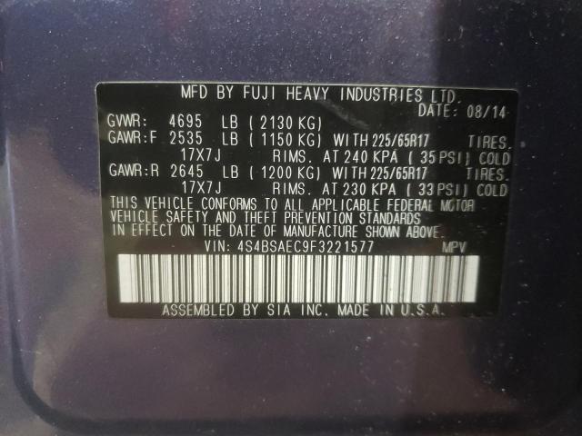 2015 Subaru Outback 2.5I Premium VIN: 4S4BSAEC9F3221577 Lot: 51828814