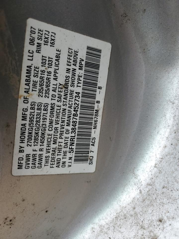 5FNRL38487B452734 2007 Honda Odyssey Ex