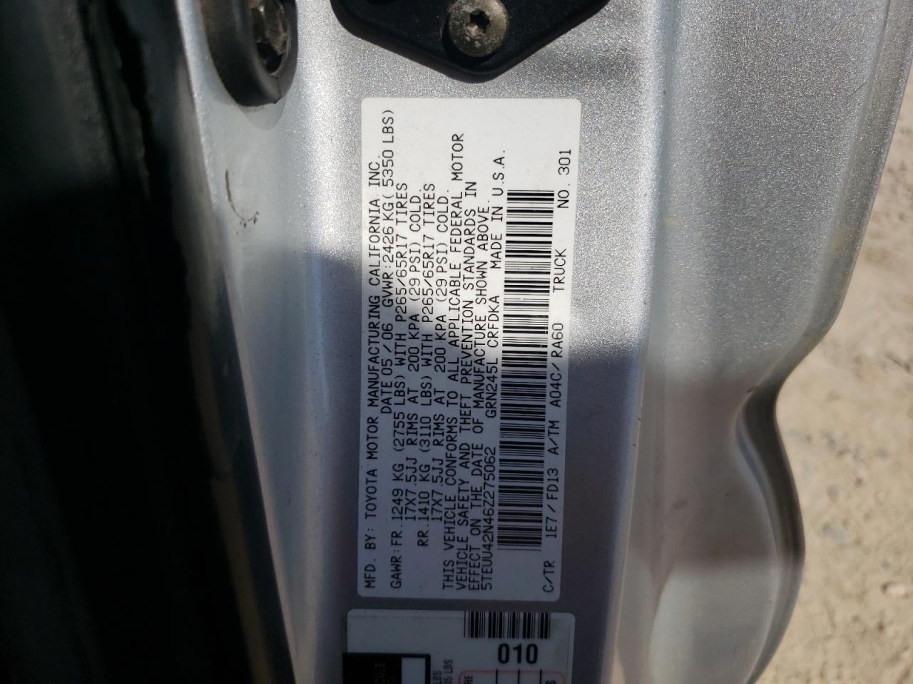 5TEUU42N46Z275062 2006 Toyota Tacoma Access Cab