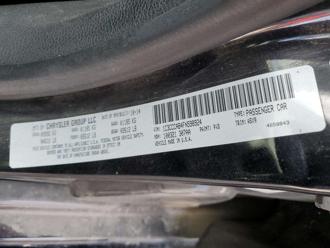 1C3CCCAB4FN598924 2015 Chrysler 200 Limited