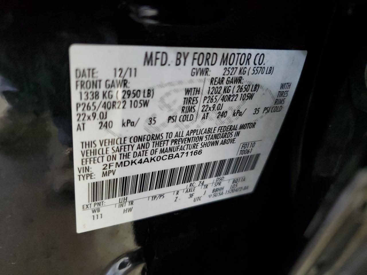 2FMDK4AK0CBA71166 2012 Ford Edge Sport