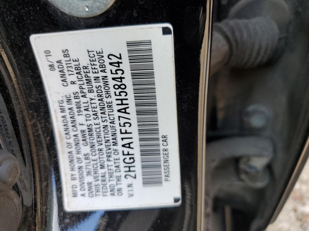 2HGFA1F57AH584542 2010 Honda Civic Lx