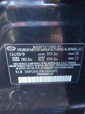 2020 Hyundai Elantra Sel VIN: 5NPD84LF4LH546812 Lot: 50612904