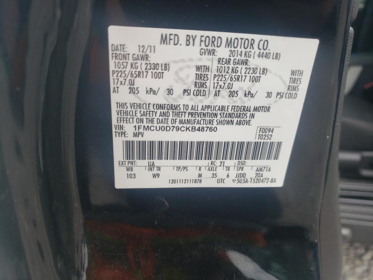 1FMCU0D79CKB48760 2012 Ford Escape Xlt