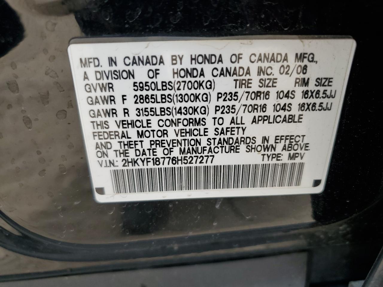 2HKYF18776H527277 2006 Honda Pilot Ex