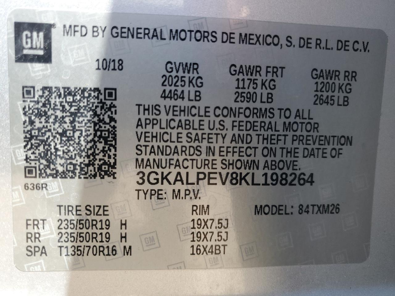 3GKALPEV8KL198264 2019 GMC Terrain Slt