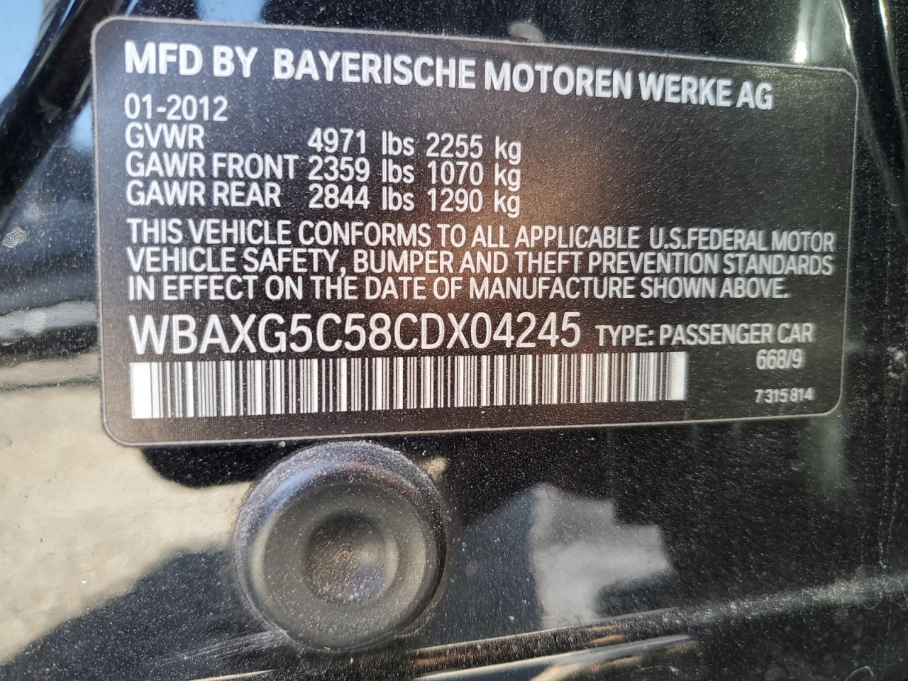 WBAXG5C58CDX04245 2012 BMW 528 I