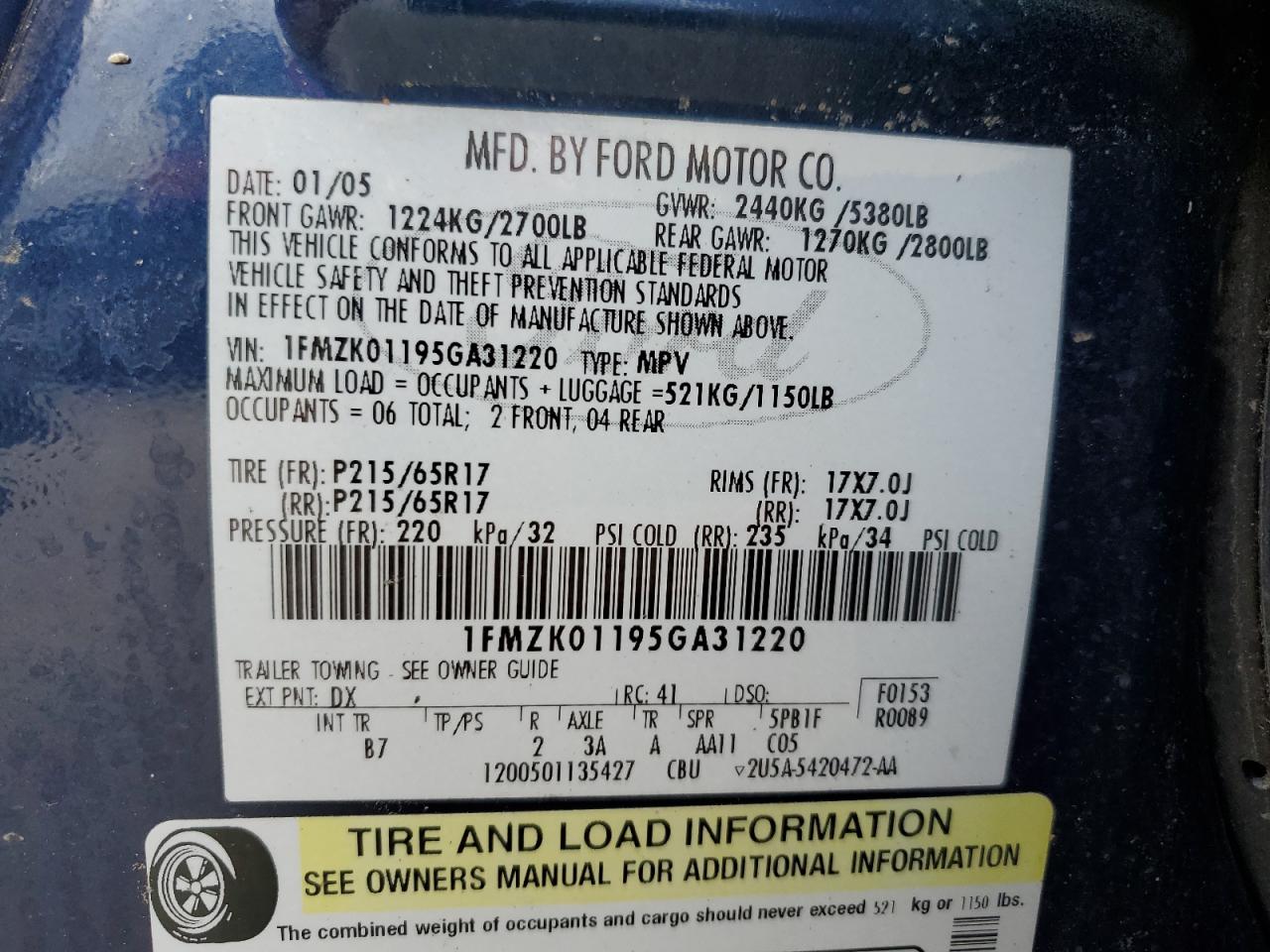 1FMZK01195GA31220 2005 Ford Freestyle Se