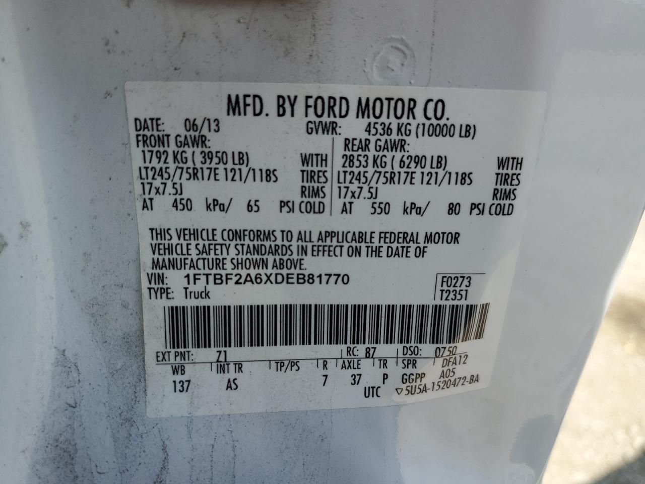 1FTBF2A6XDEB81770 2013 Ford F250 Super Duty