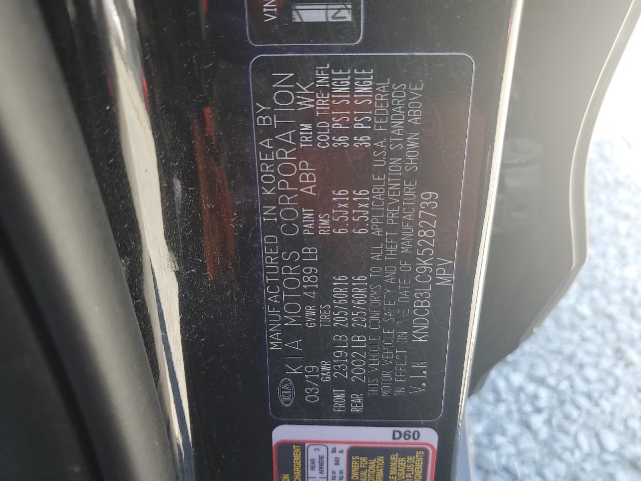 KNDCB3LC9K5282739 2019 Kia Niro Fe