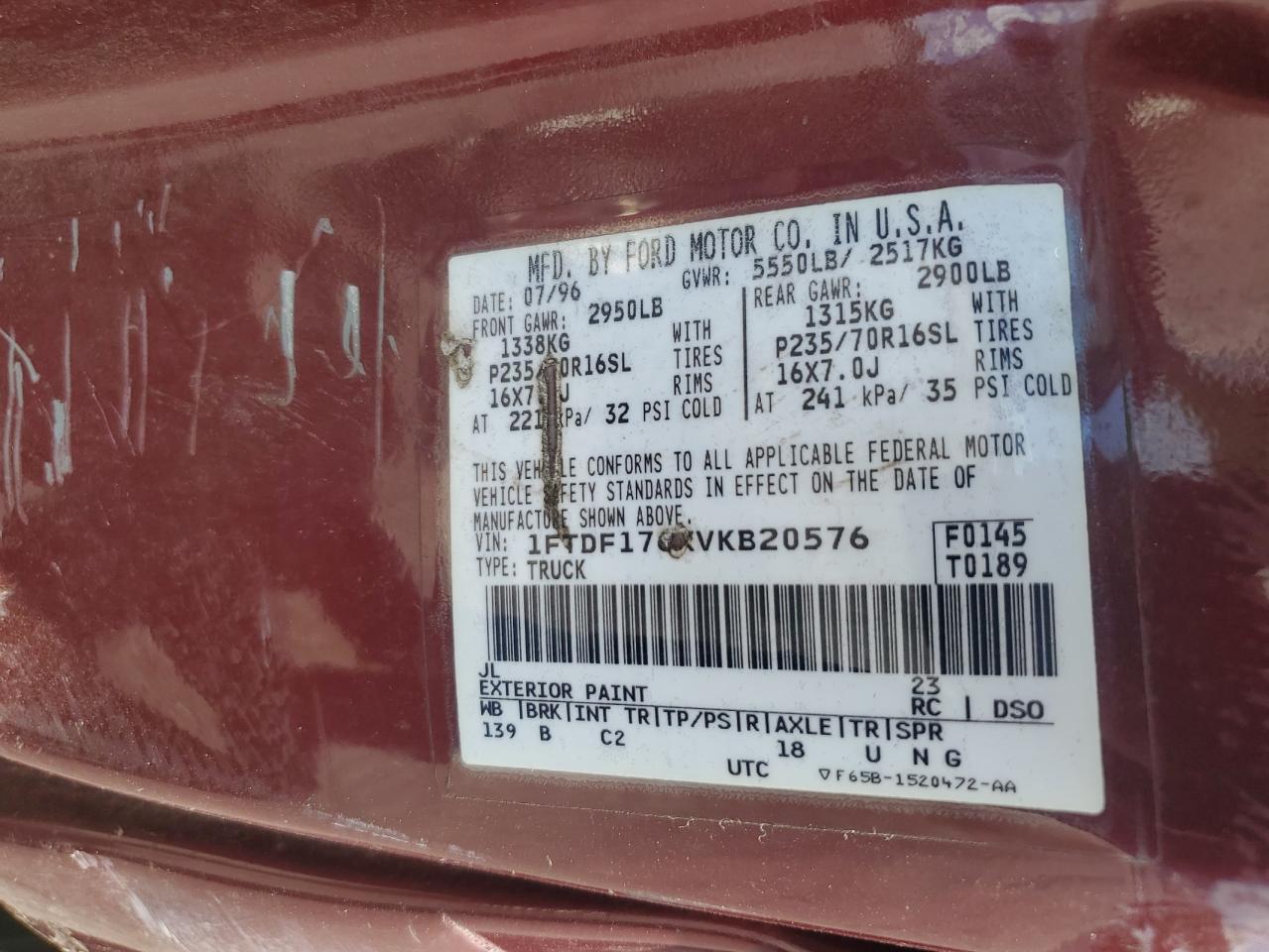 1FTDF176XVKB20576 1997 Ford F150