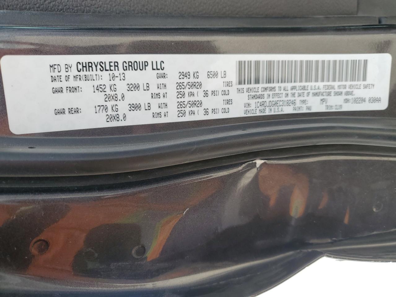 1C4RDJDG0EC318246 2014 Dodge Durango Limited