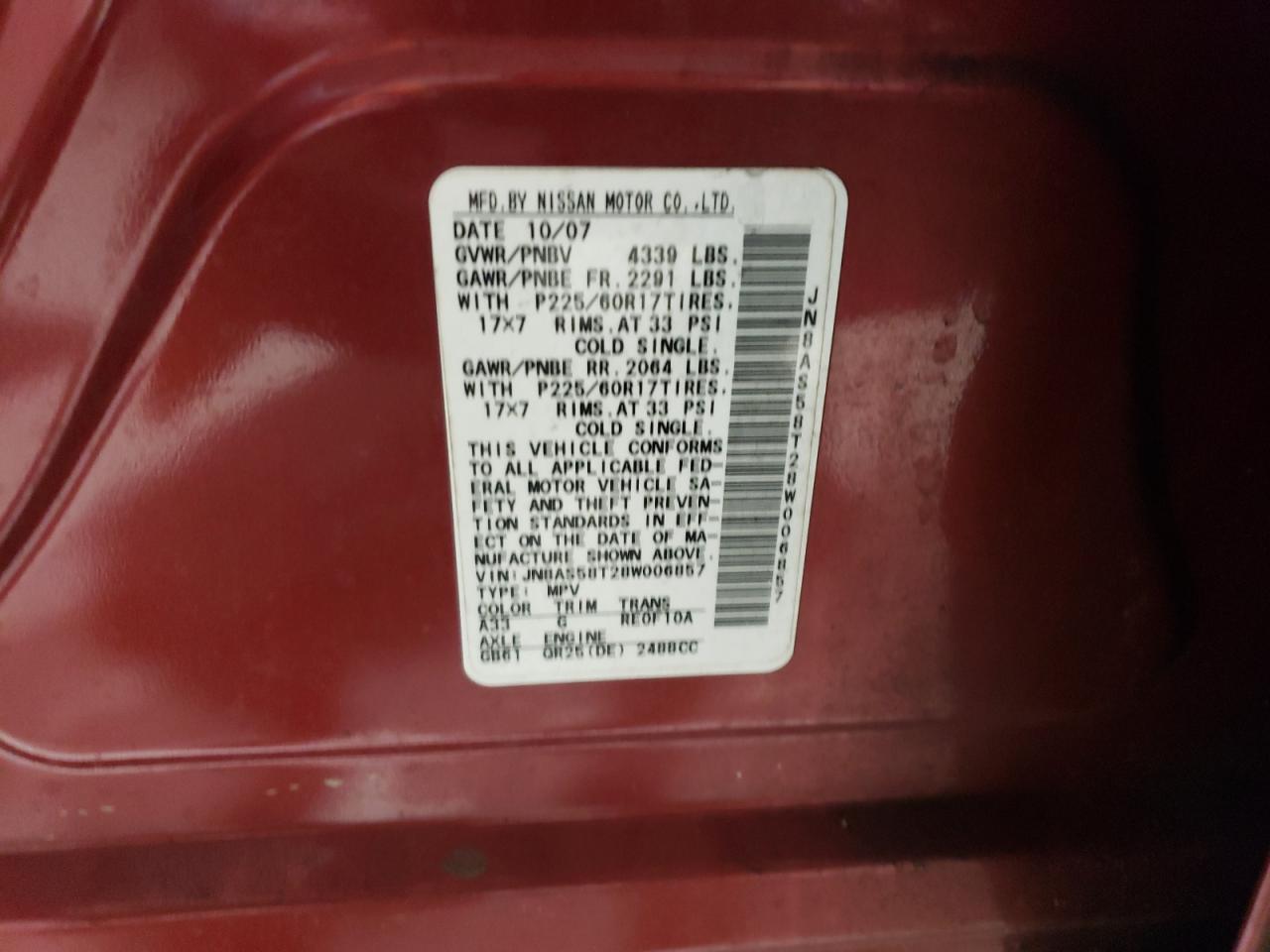 JN8AS58T28W006857 2008 Nissan Rogue S