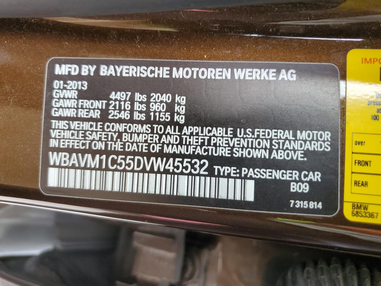 WBAVM1C55DVW45532 2013 BMW X1 Sdrive28I