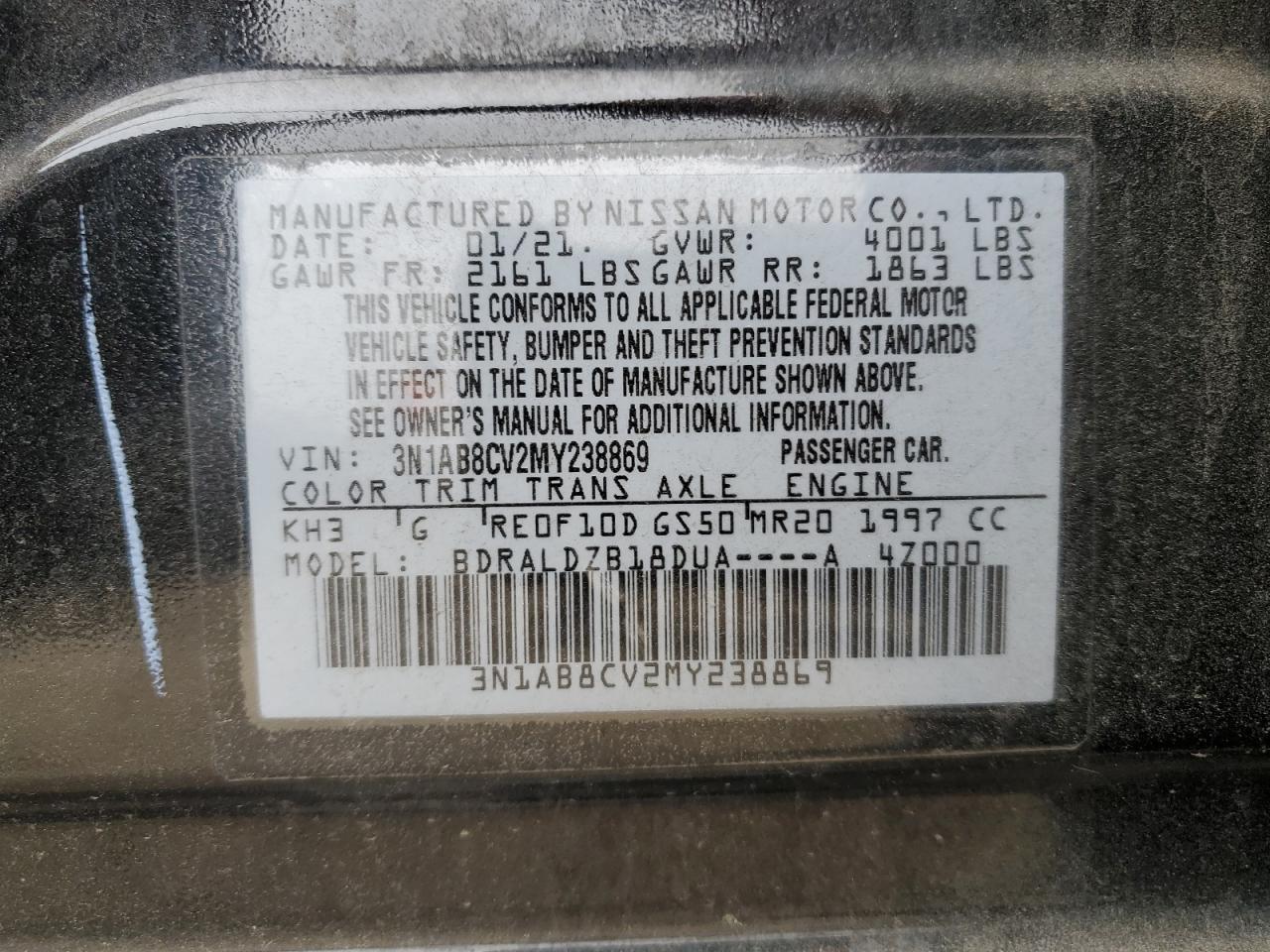 3N1AB8CV2MY238869 2021 Nissan Sentra Sv