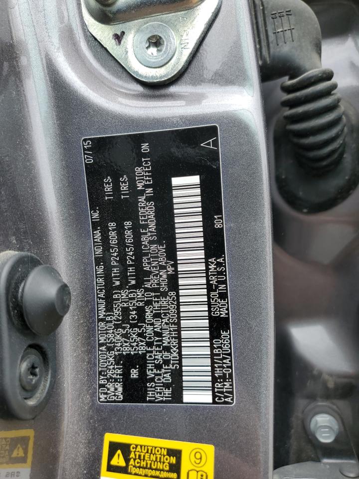 5TDKKRFH1FS099258 2015 Toyota Highlander Xle