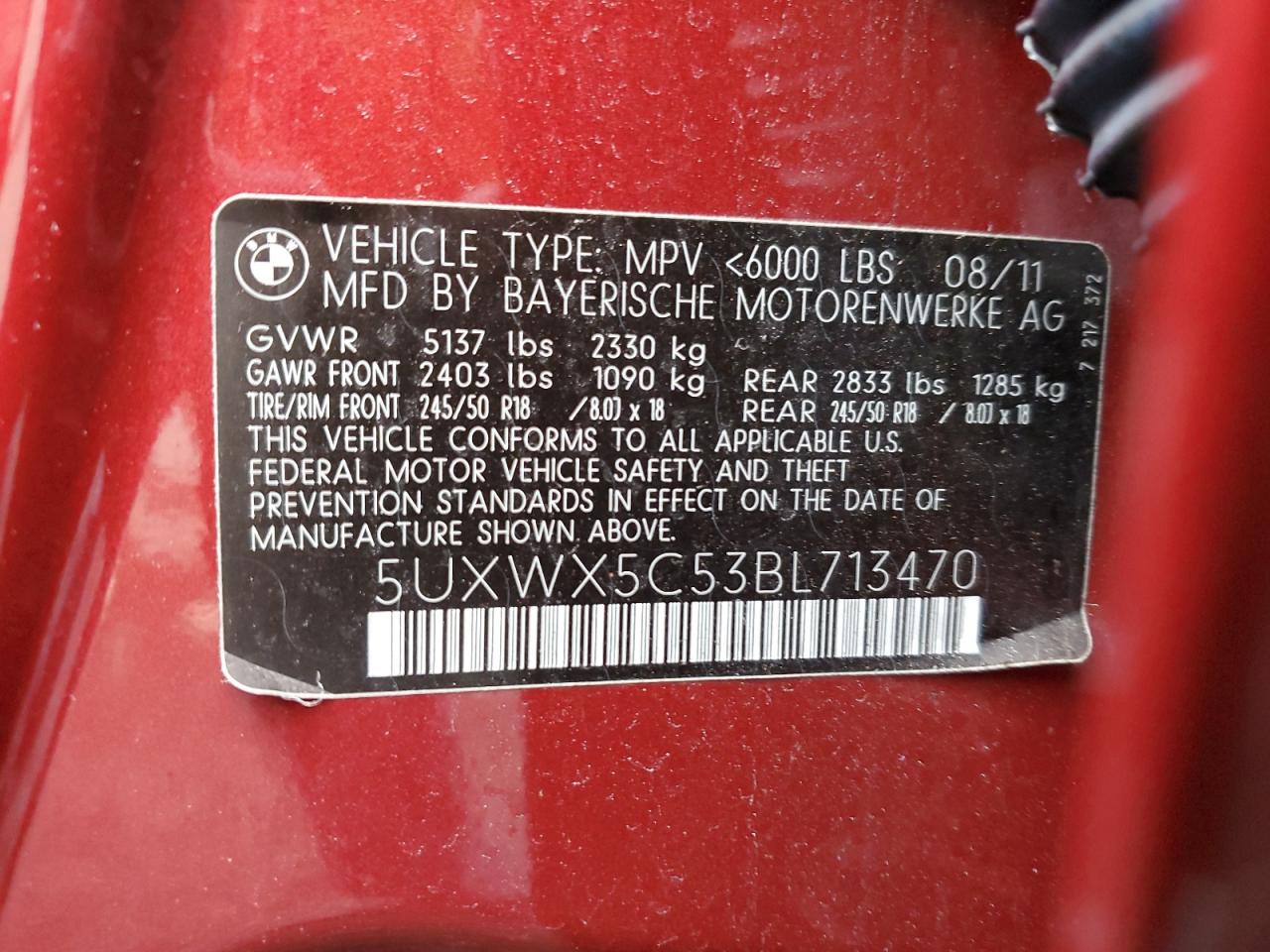 5UXWX5C53BL713470 2011 BMW X3 xDrive28I