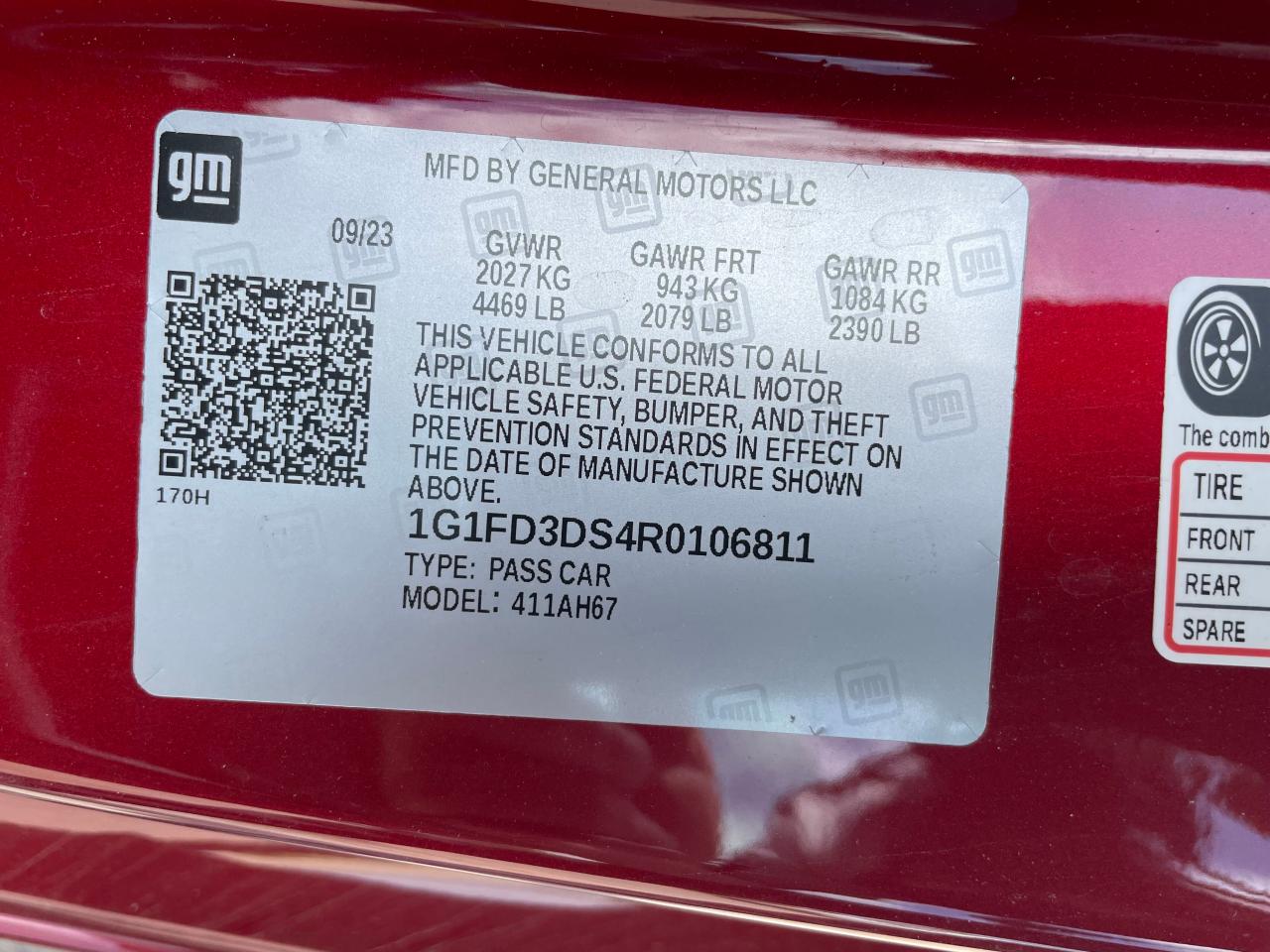 1G1FD3DS4R0106811 CHEVROLET CAMARO 2024