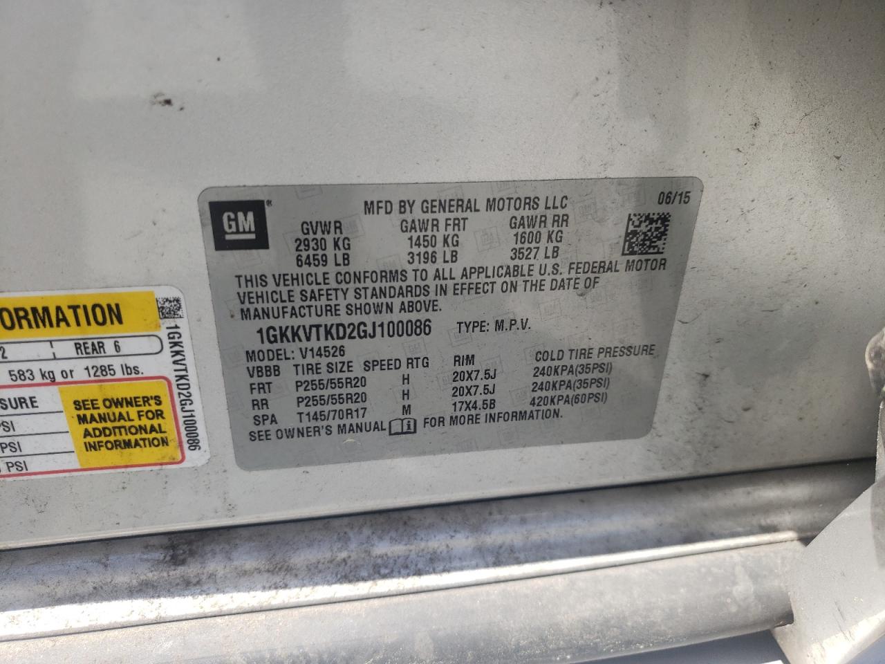 1GKKVTKD2GJ100086 2016 GMC Acadia Denali