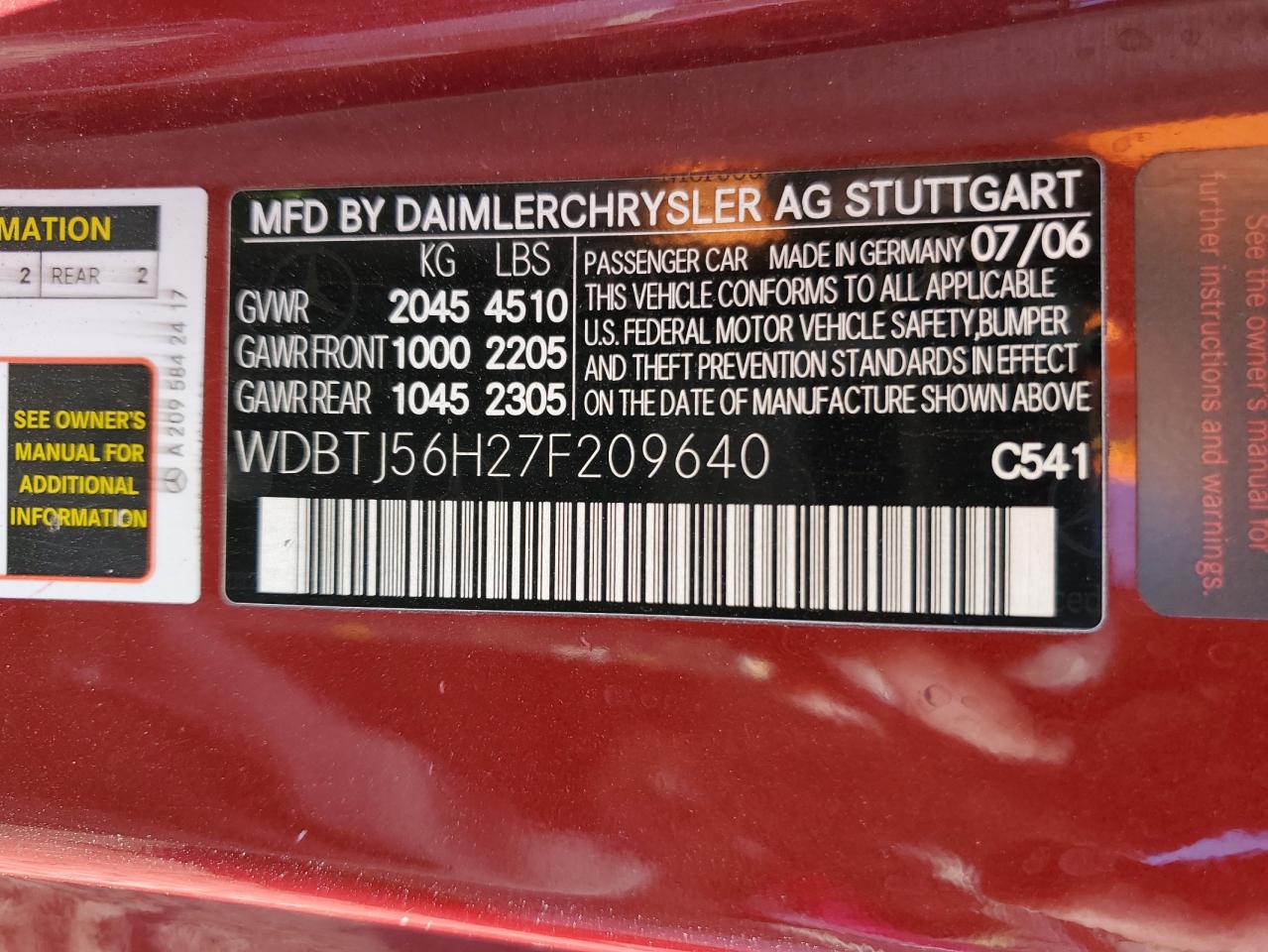 WDBTJ56H27F209640 2007 Mercedes-Benz Clk 350