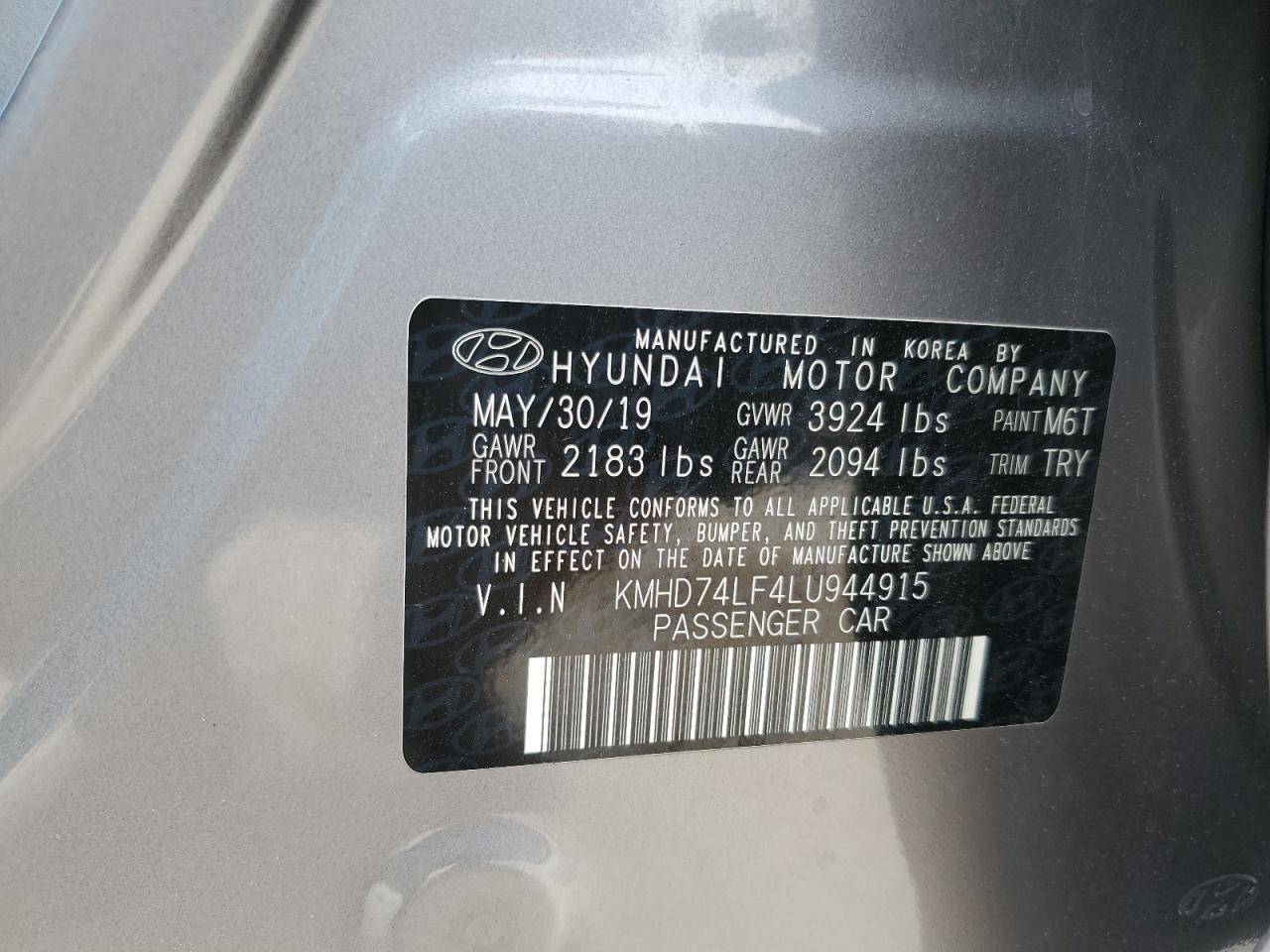 KMHD74LF4LU944915 2020 Hyundai Elantra Se