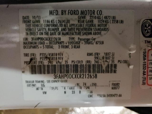 2012 Ford Fusion Sport VIN: 3FAHP0DCXCR212658 Lot: 51307484