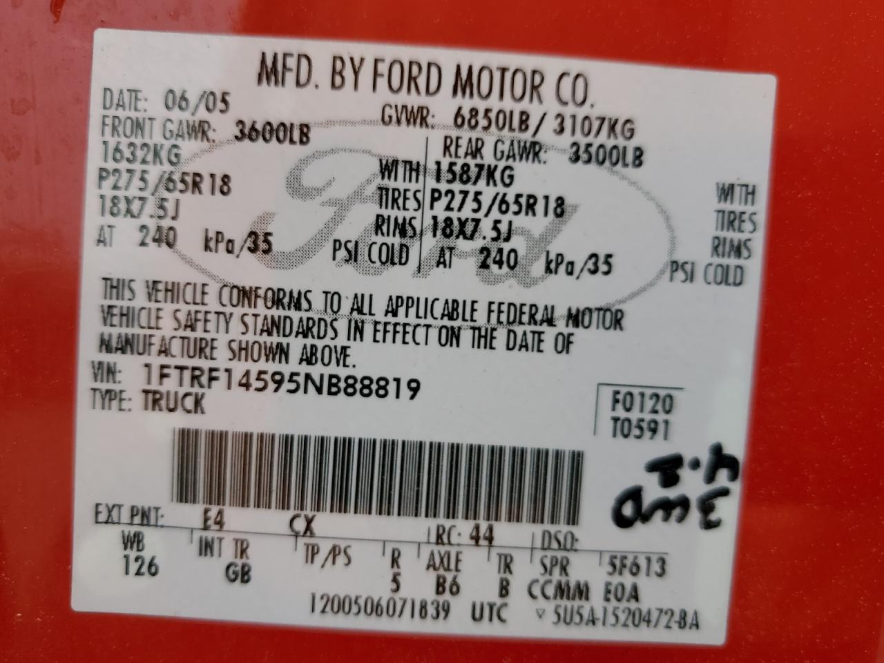 1FTRF14595NB88819 2005 Ford F150