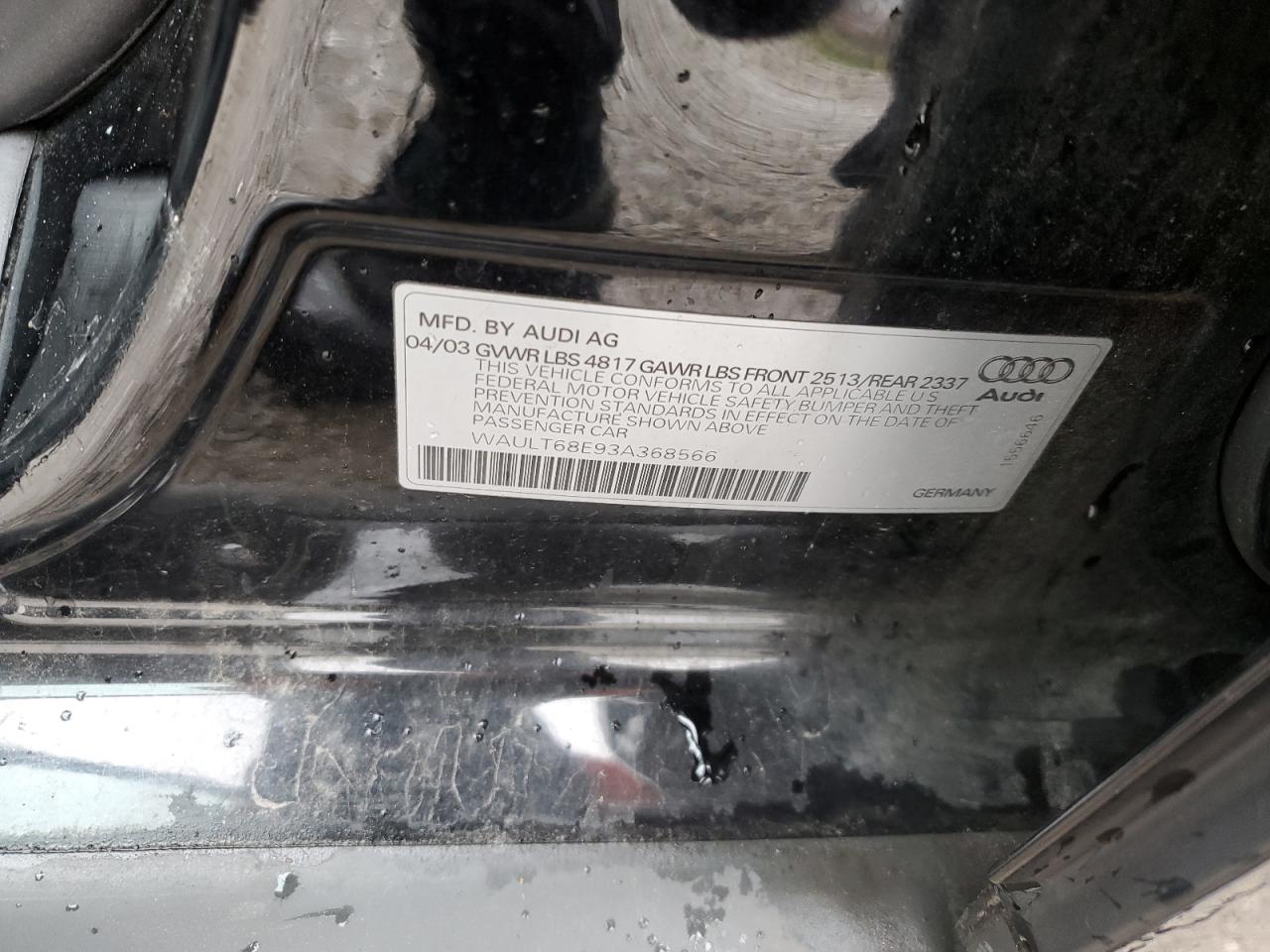 WAULT68E93A368566 2003 Audi A4 3.0 Quattro