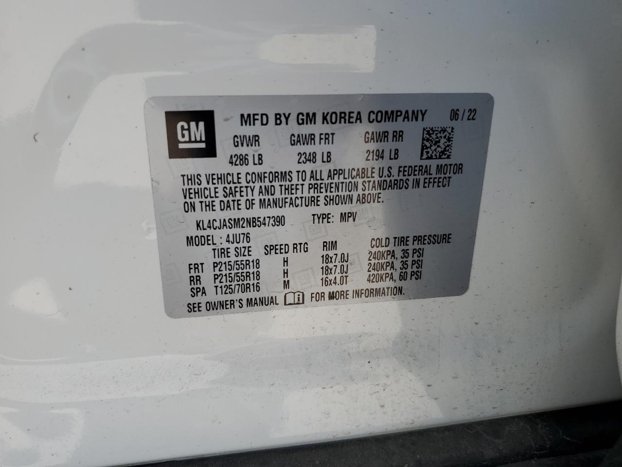 KL4CJASM2NB547390 2022 Buick Encore Preferred