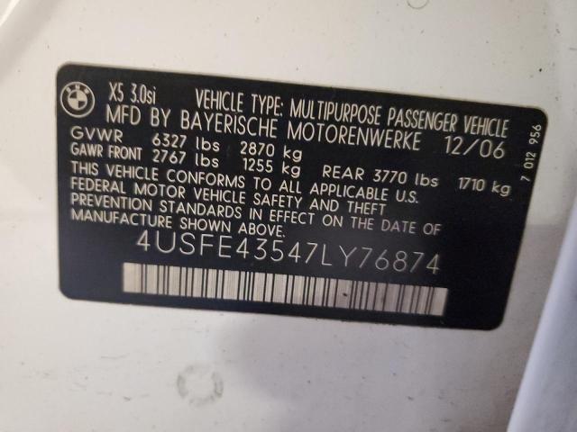 2007 BMW X5 3.0I VIN: 4USFE43547LY76874 Lot: 49894204