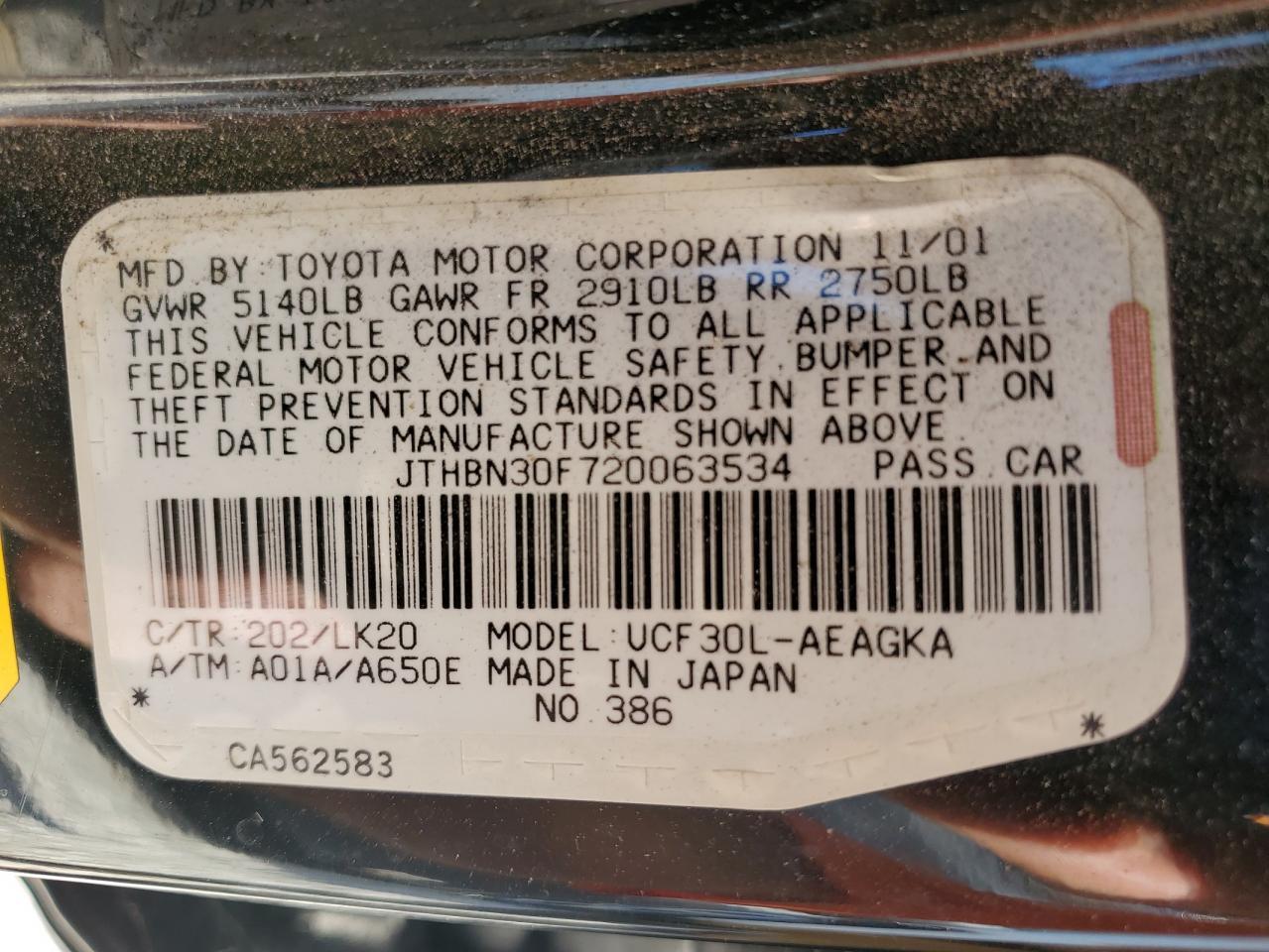 JTHBN30F720063534 2002 Lexus Ls 430