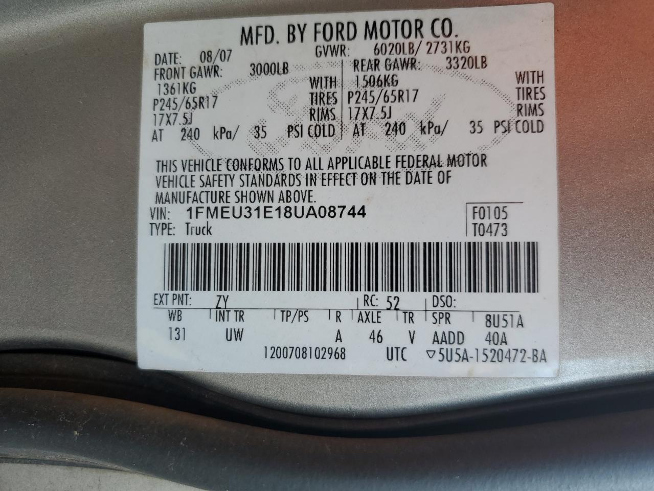 1FMEU31E18UA08744 2008 Ford Explorer Sport Trac Xlt