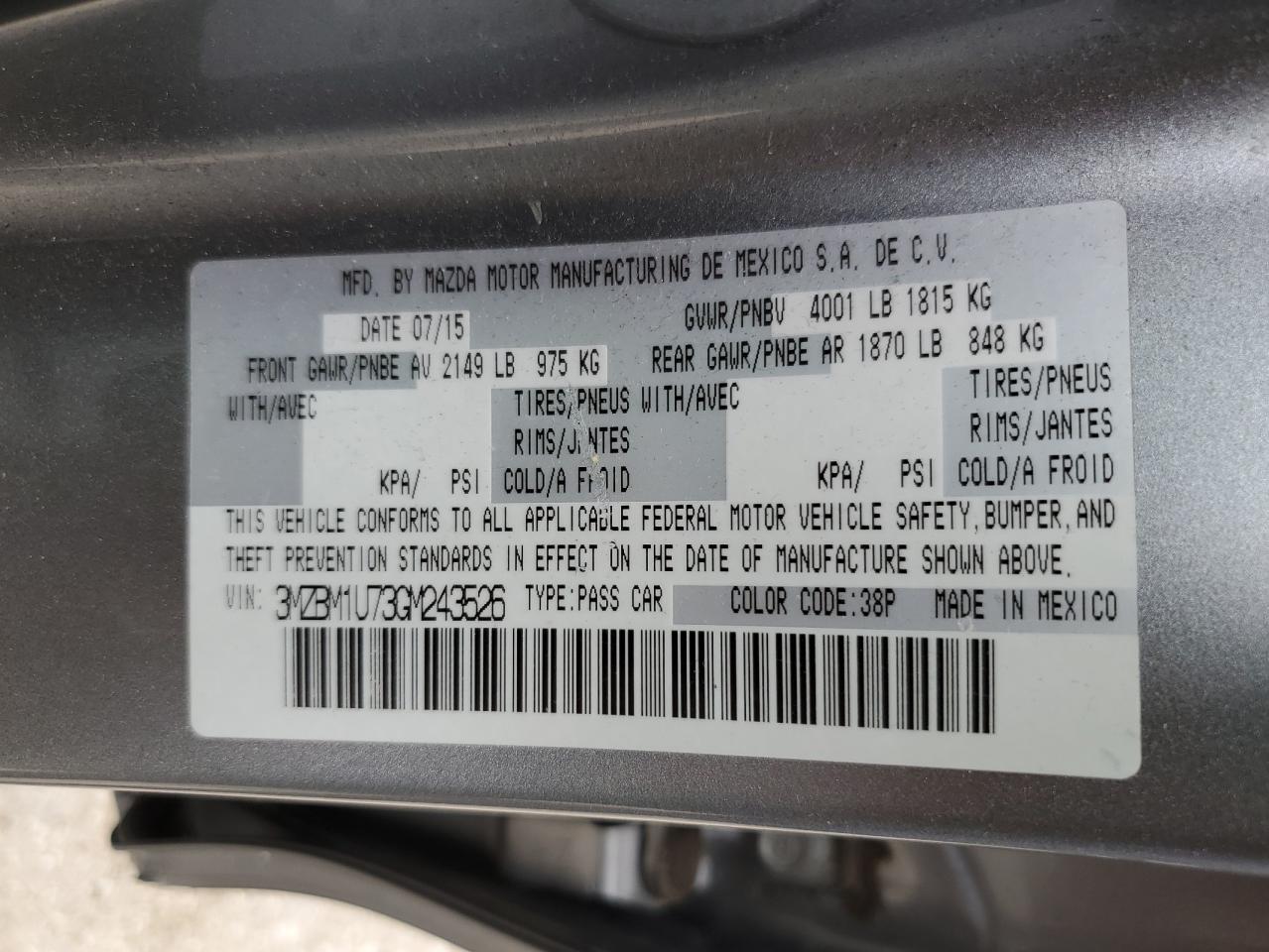 3MZBM1U73GM243526 2016 Mazda 3 Sport
