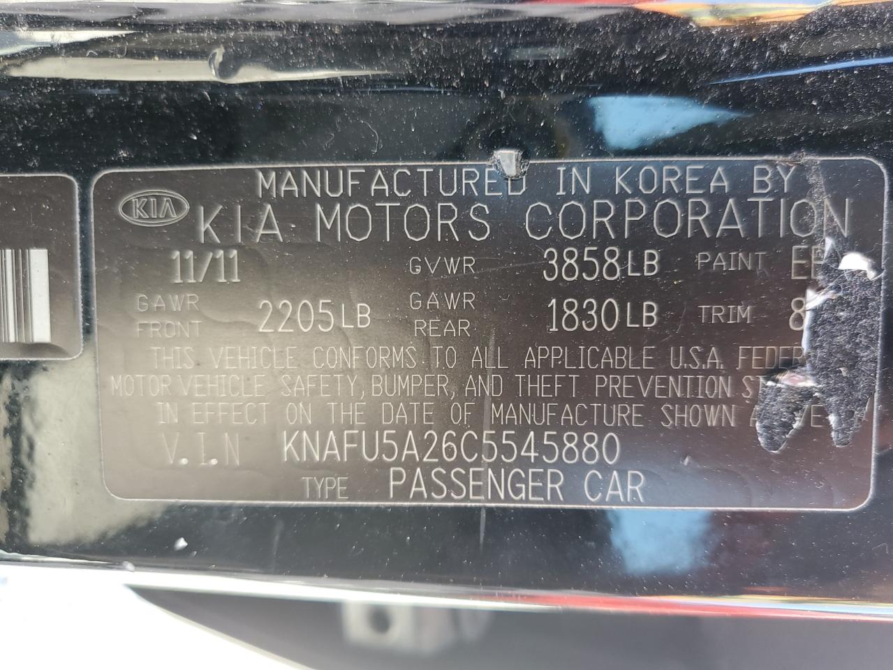 KNAFU5A26C5545880 2012 Kia Forte Ex