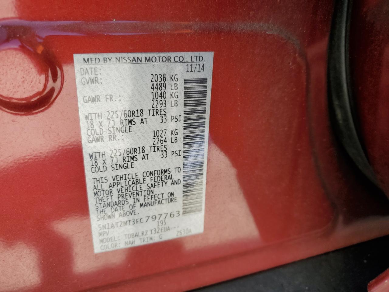 5N1AT2MT3FC797763 2015 Nissan Rogue S