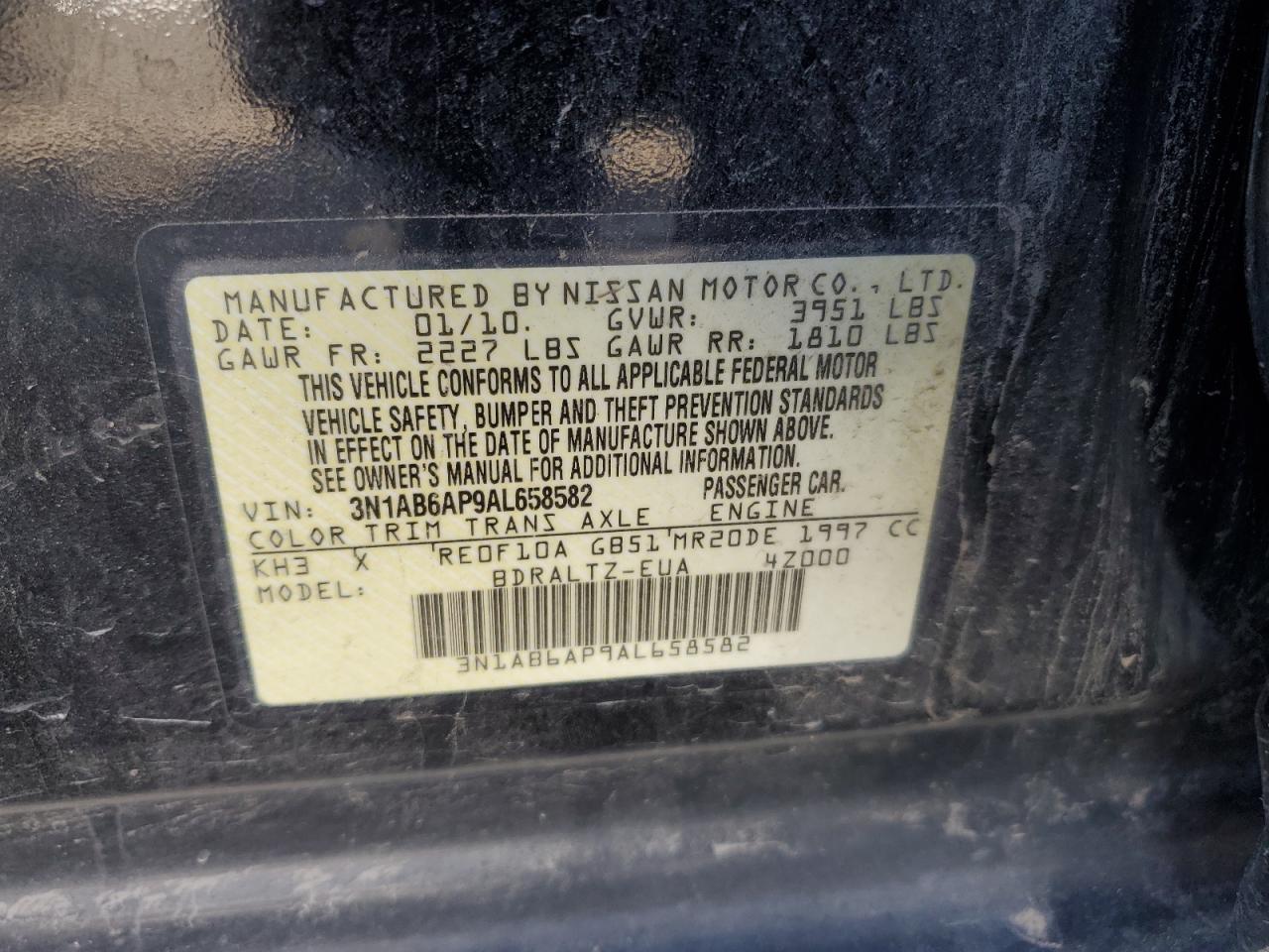 3N1AB6AP9AL658582 2010 Nissan Sentra 2.0