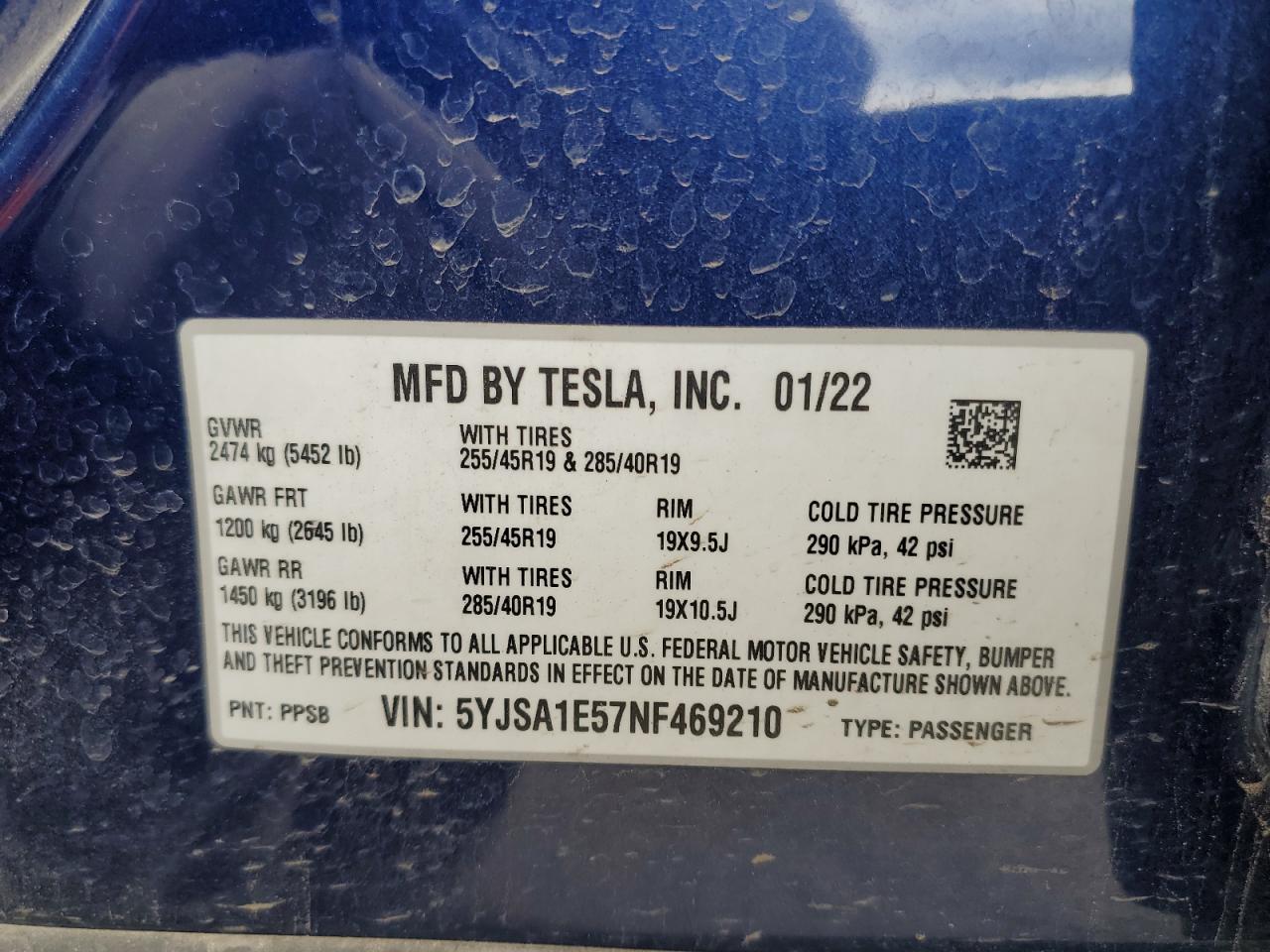 5YJSA1E57NF469210 2022 Tesla Model S