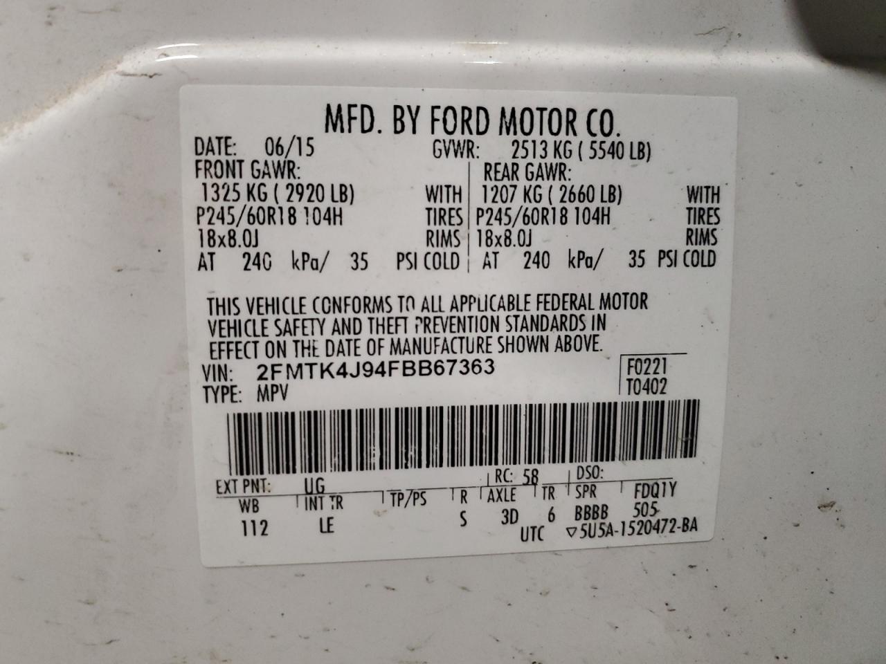 2FMTK4J94FBB67363 2015 Ford Edge Sel