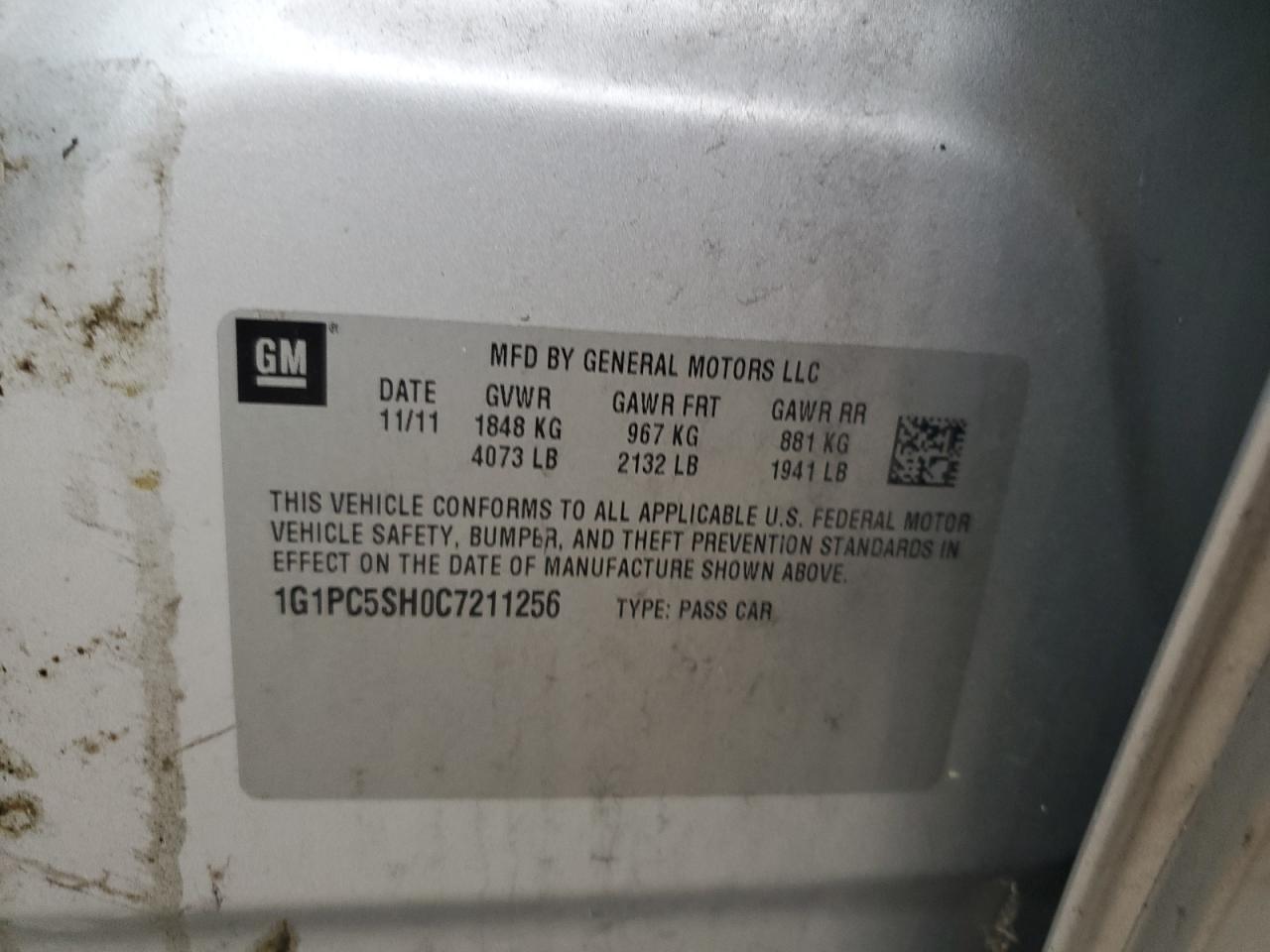 1G1PC5SH0C7211256 2012 Chevrolet Cruze Ls