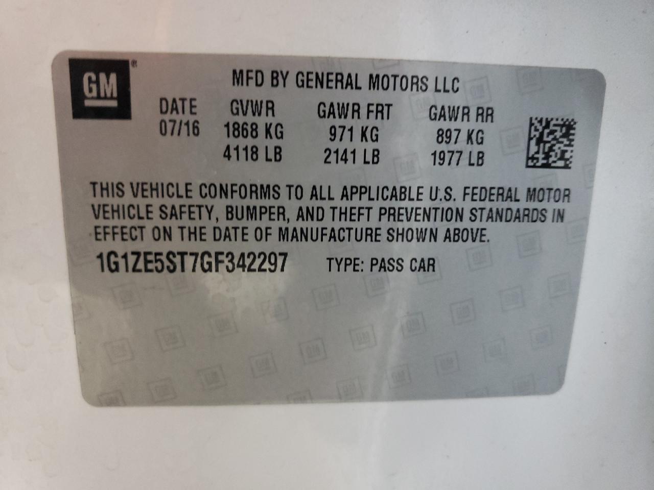 1G1ZE5ST7GF342297 2016 Chevrolet Malibu Lt