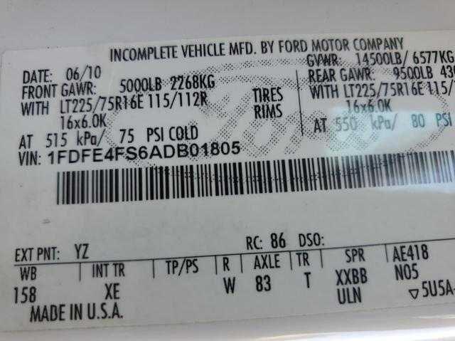 2010 Ford Econoline E450 Super Duty Cutaway Van VIN: 1FDFE4FS6ADB01805 Lot: 51932474